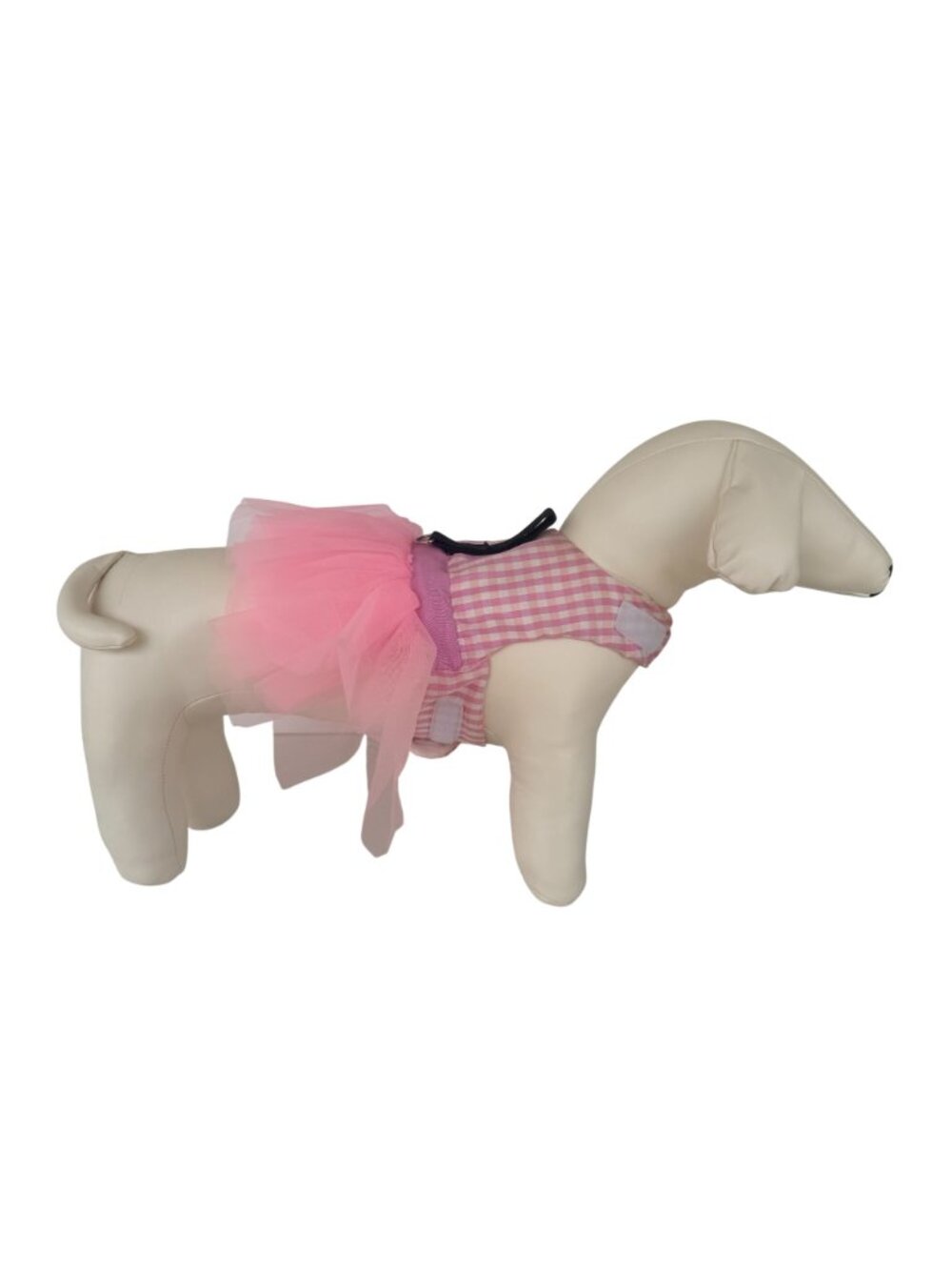 Handmade Small Dog Adjustable Dress Outfit w Harness Pink Gingham Tulle Tutu - - Picture 4 of 5